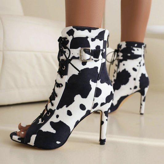 Women's Animal Lace Up Print High Heels