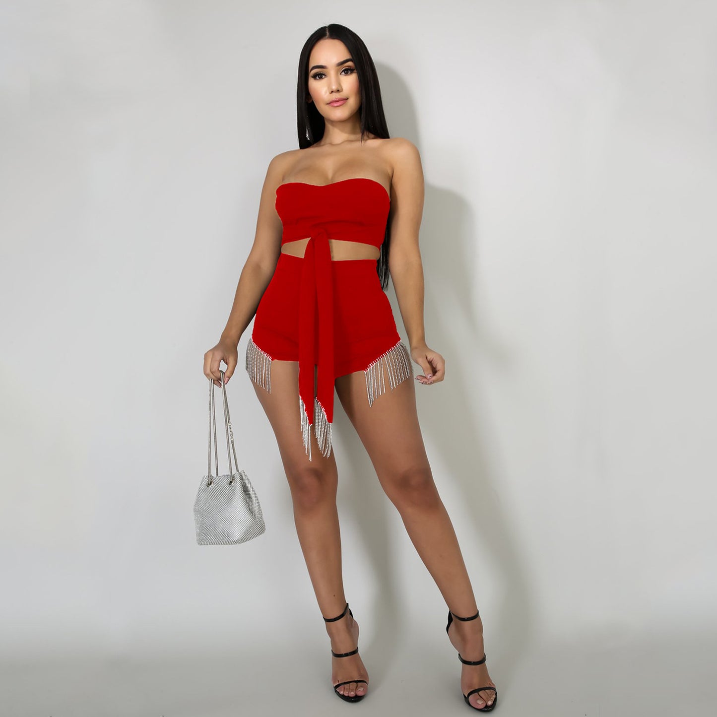 Women's Sexy Tassel Hot Drill Two Piece Set