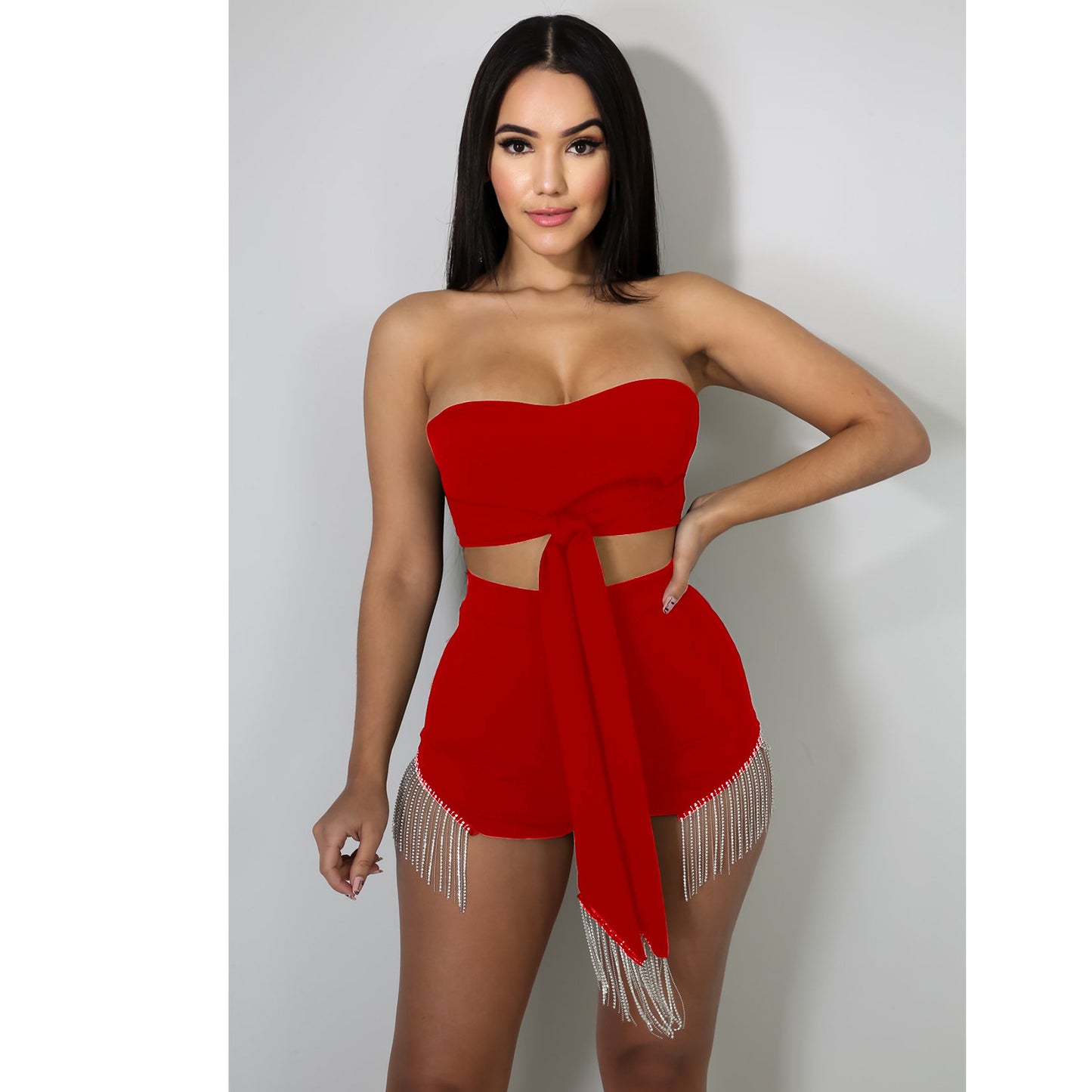 Women's Sexy Tassel Hot Drill Two Piece Set