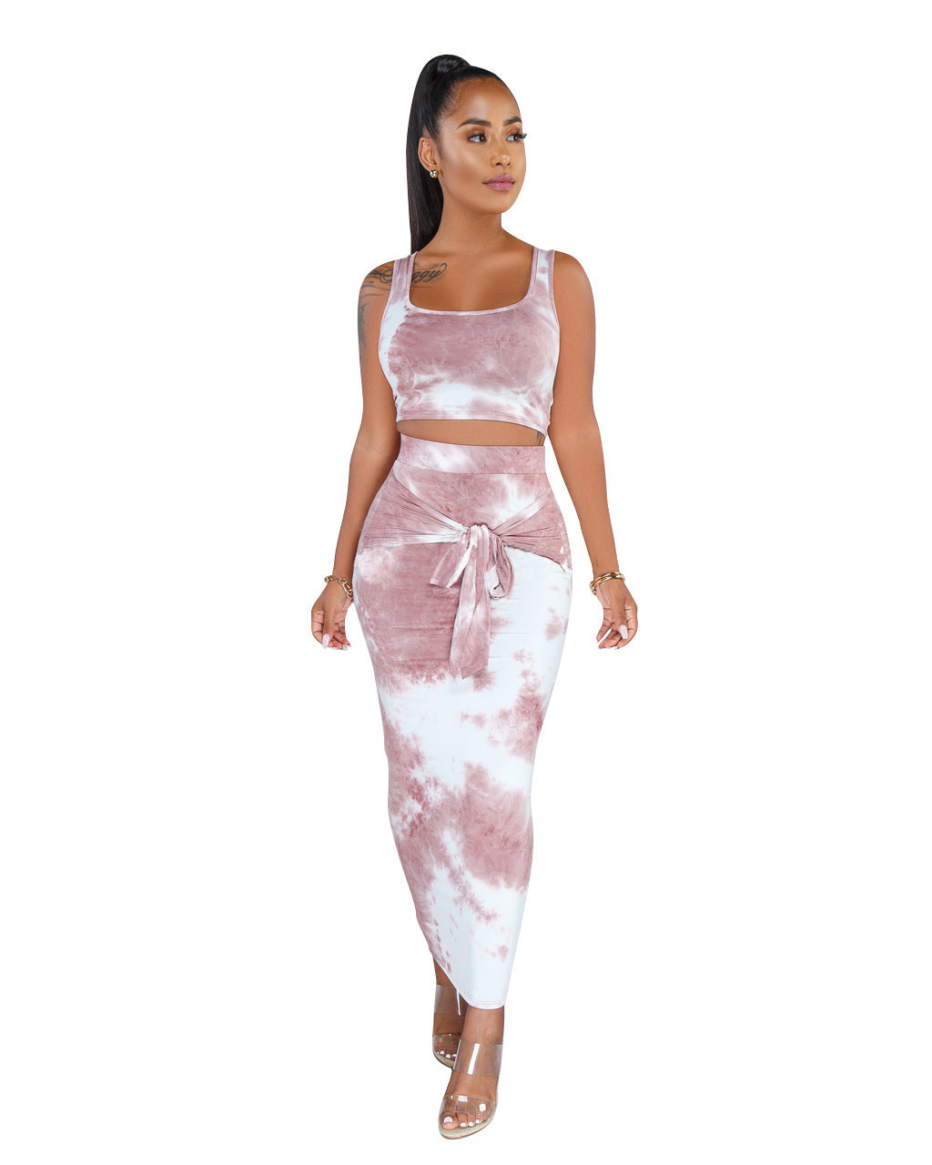 Women's Tie-dye Sexy Shirt and Skirt Set