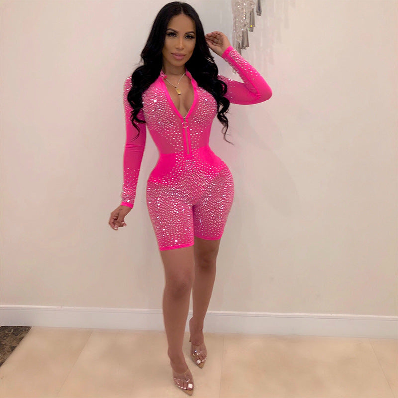 "Diamond Me Baby" Mesh Long Sleeve Romper