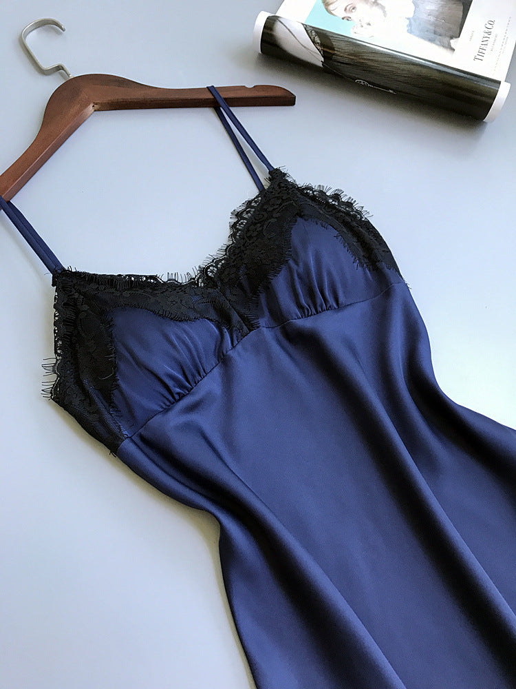 V-neck Lace Hem Strap Nightgown