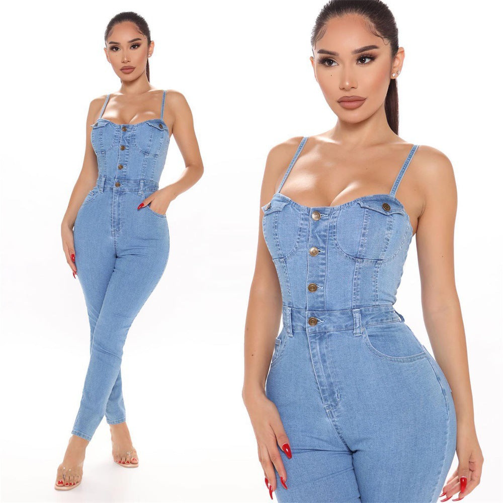 "Pretty Tempting" Women's High Elastic Denim Jumpsuit