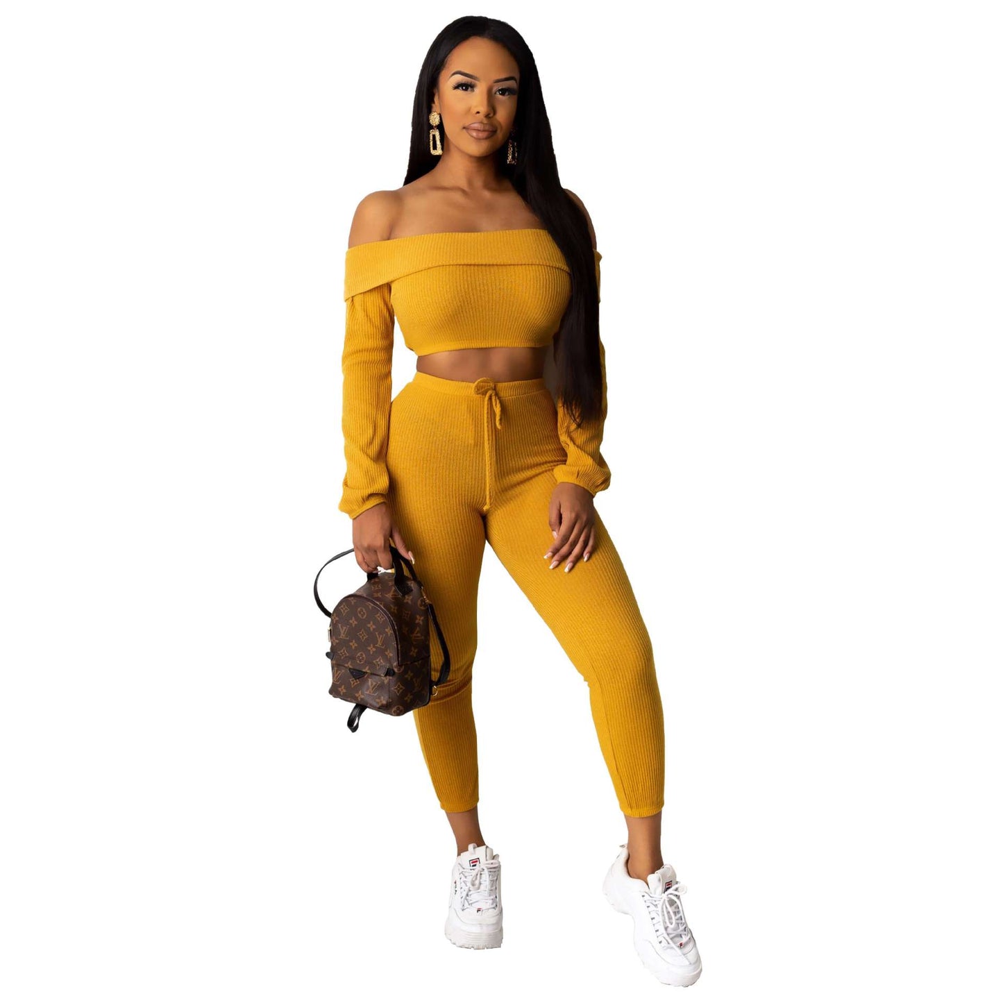 One-piece shoulder fold collar two-piece set