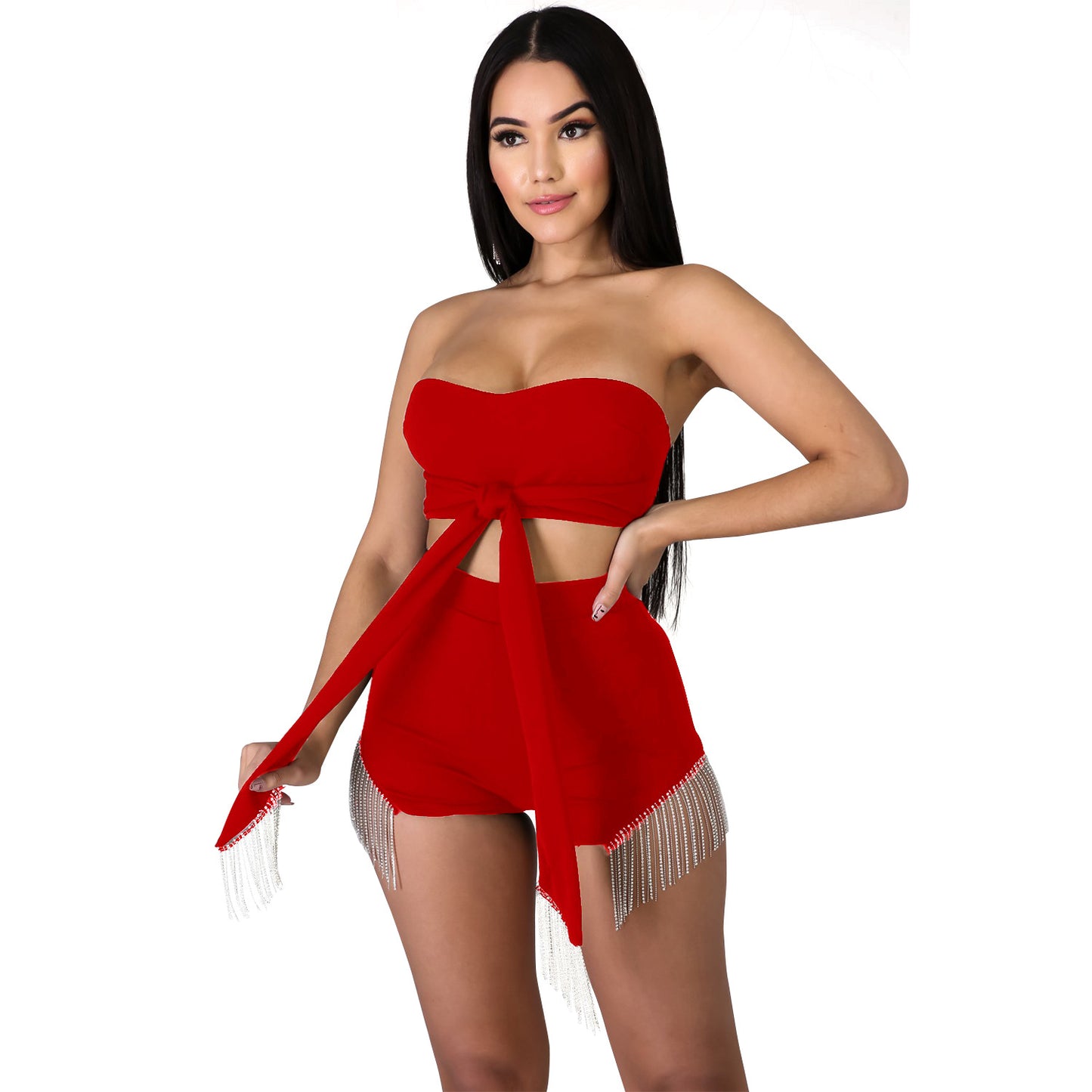 Women's Sexy Tassel Hot Drill Two Piece Set
