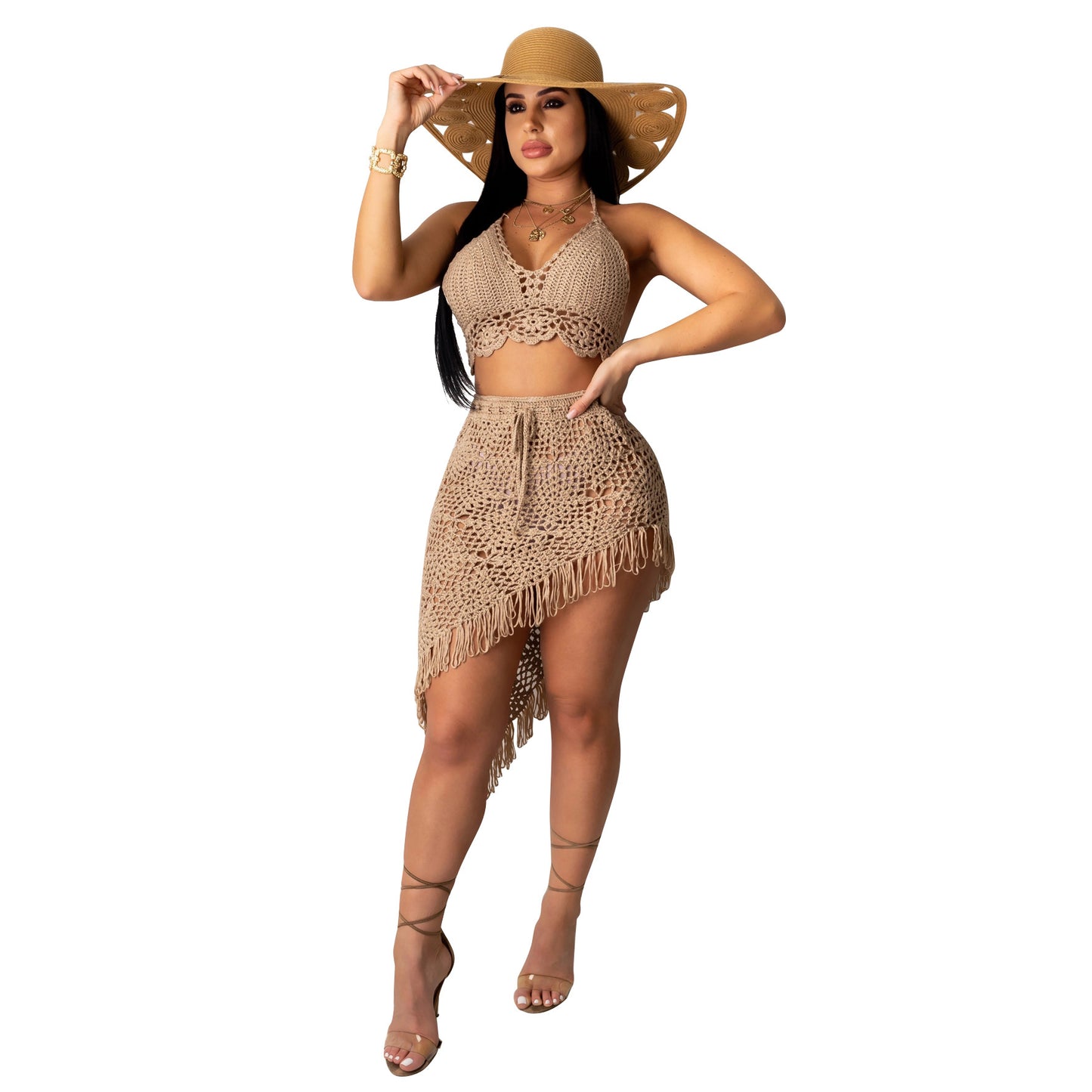 Women's Crochet Tassel Two Piece Set