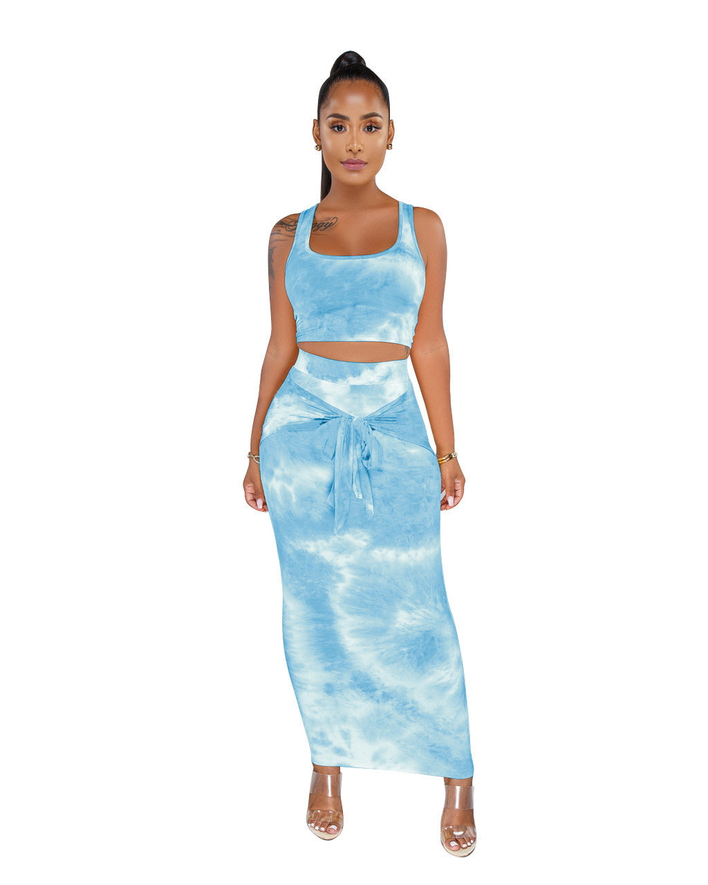 Women's Tie-dye Sexy Shirt and Skirt Set