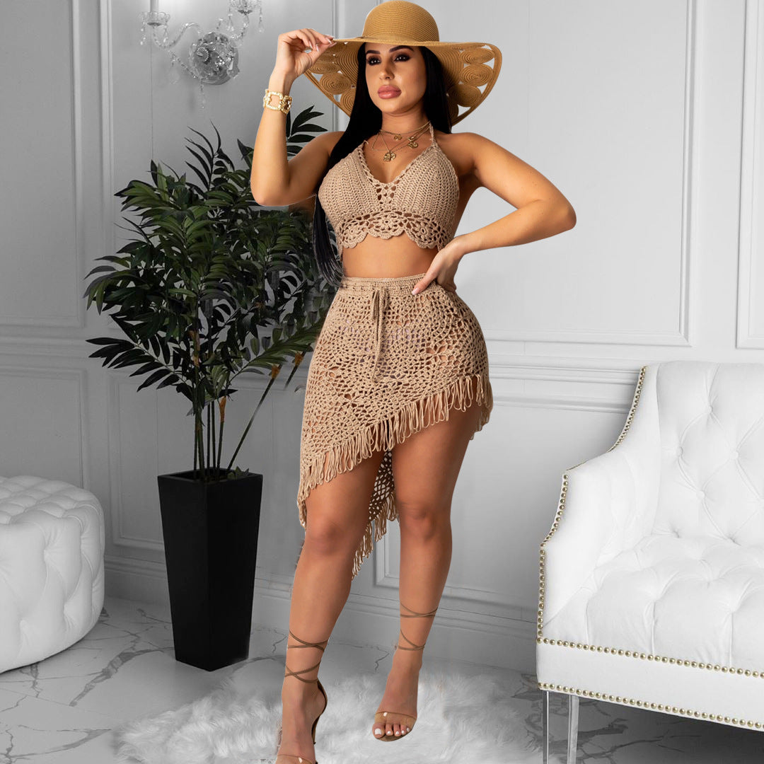 Women's Crochet Tassel Two Piece Set