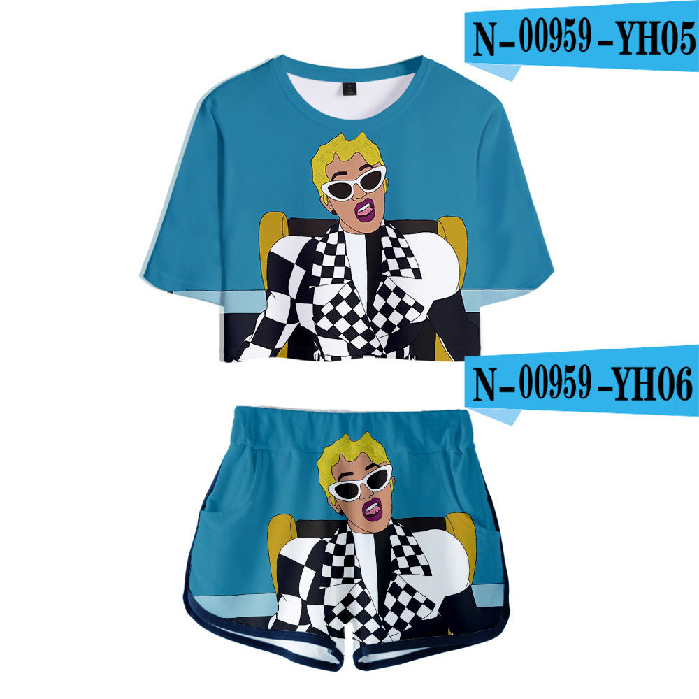 Trendy Sexy 3D Printed Short Sleeve Set