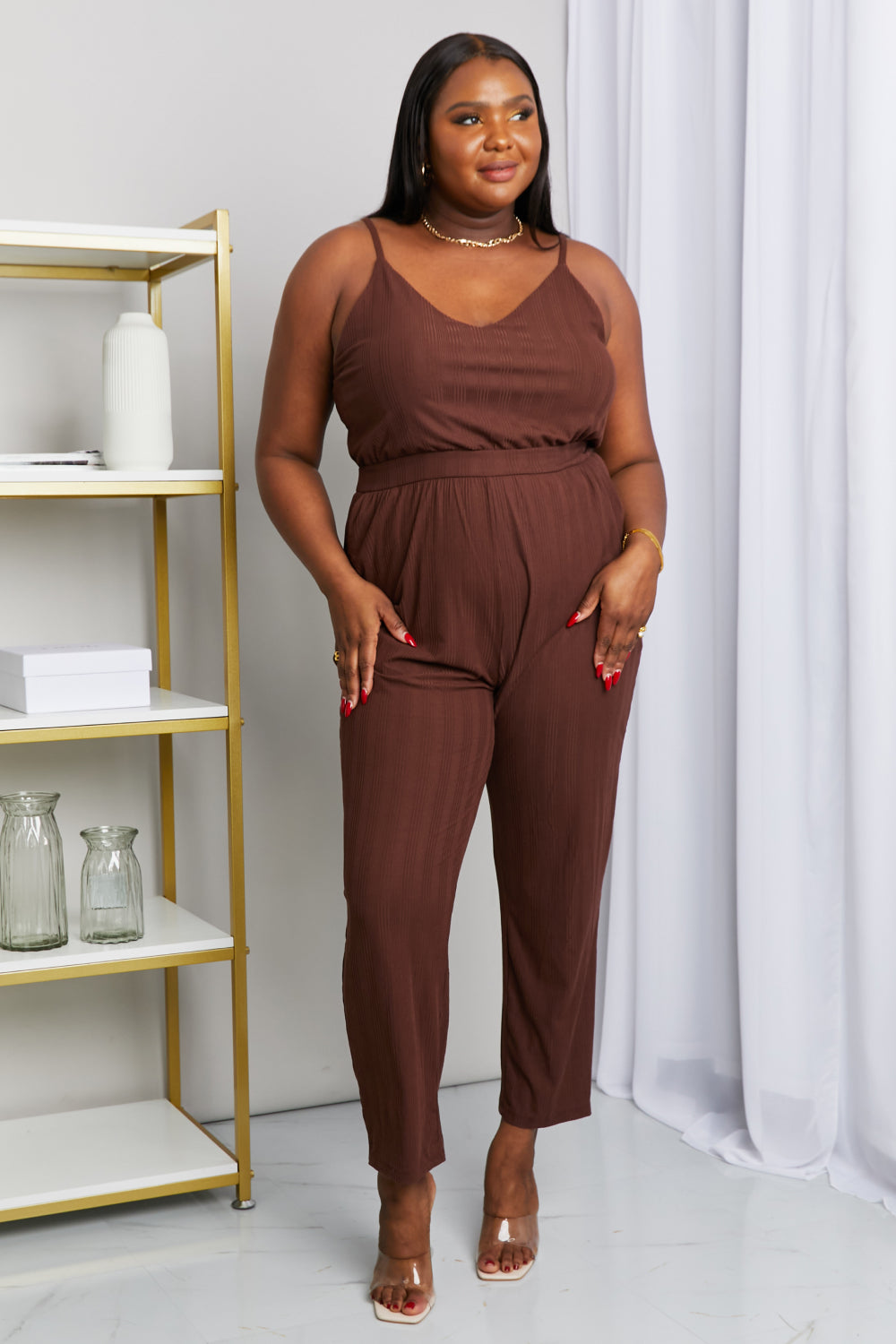 Gilli Full Size Spaghetti Strap V-Neck Jumpsuit with Pockets