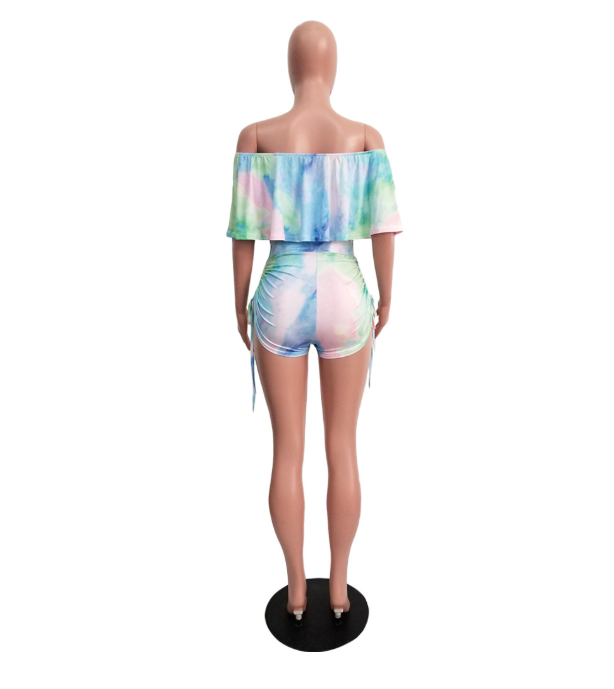 Ruffled Tie Dye Camouflage Printed Romper
