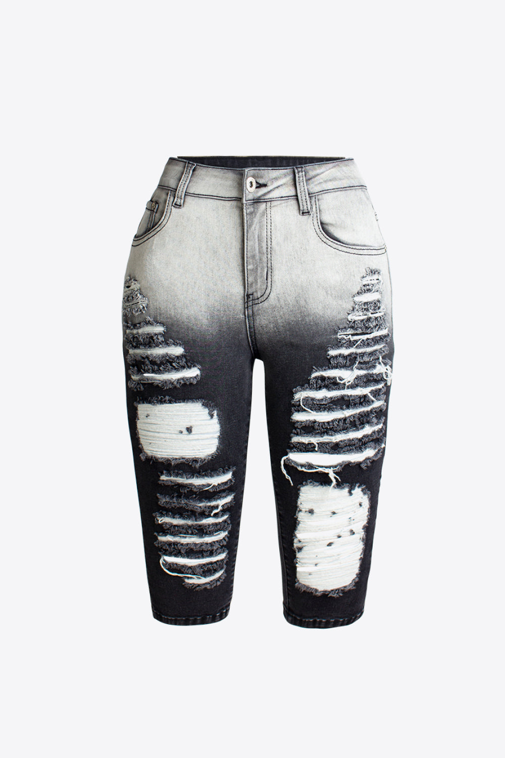 Gradient Distressed Denim Biker Shorts