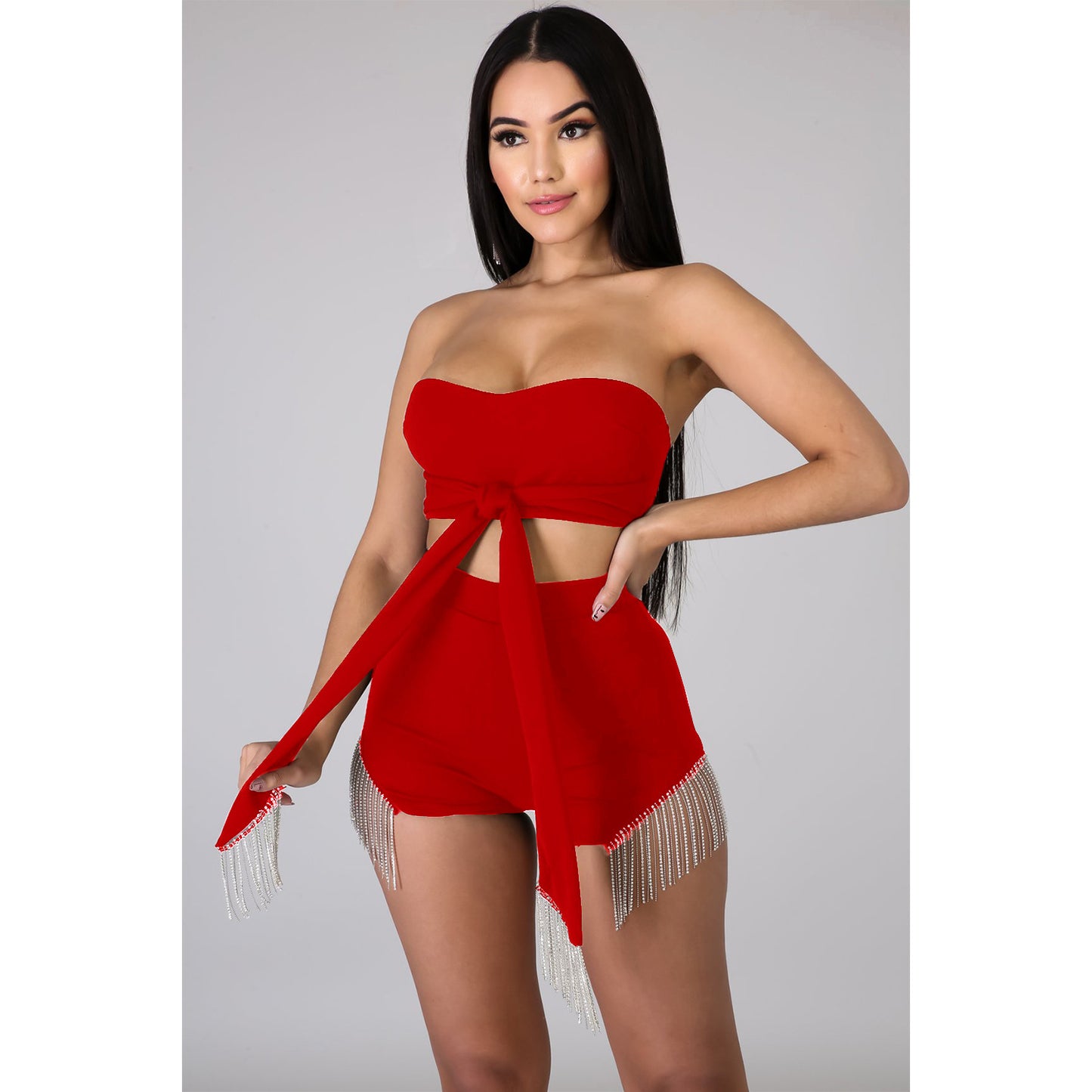 Women's Sexy Tassel Hot Drill Two Piece Set