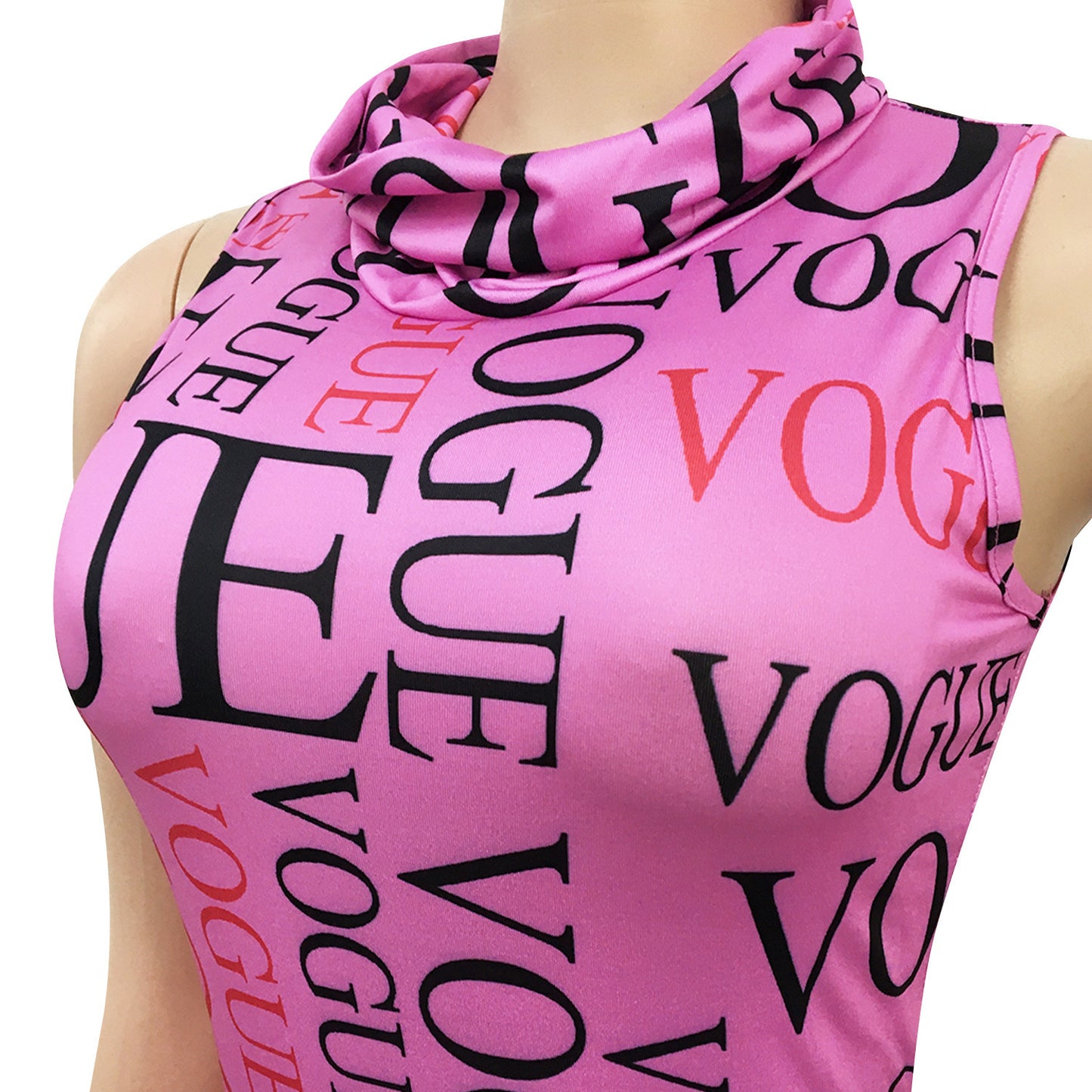 "Vogue" Fashion High Collar Full Letter Print Sleeveless Romper