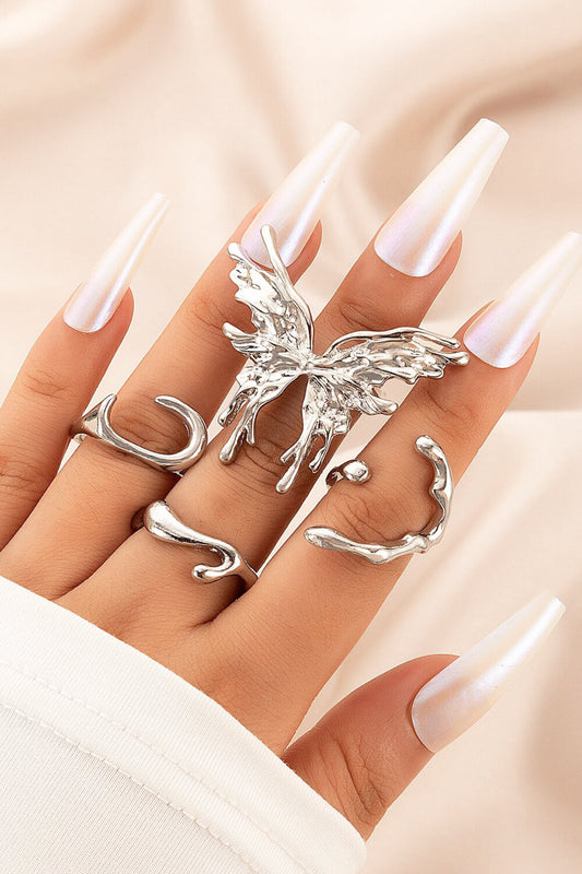 4-Piece Zinc Alloy Polished Ring Set