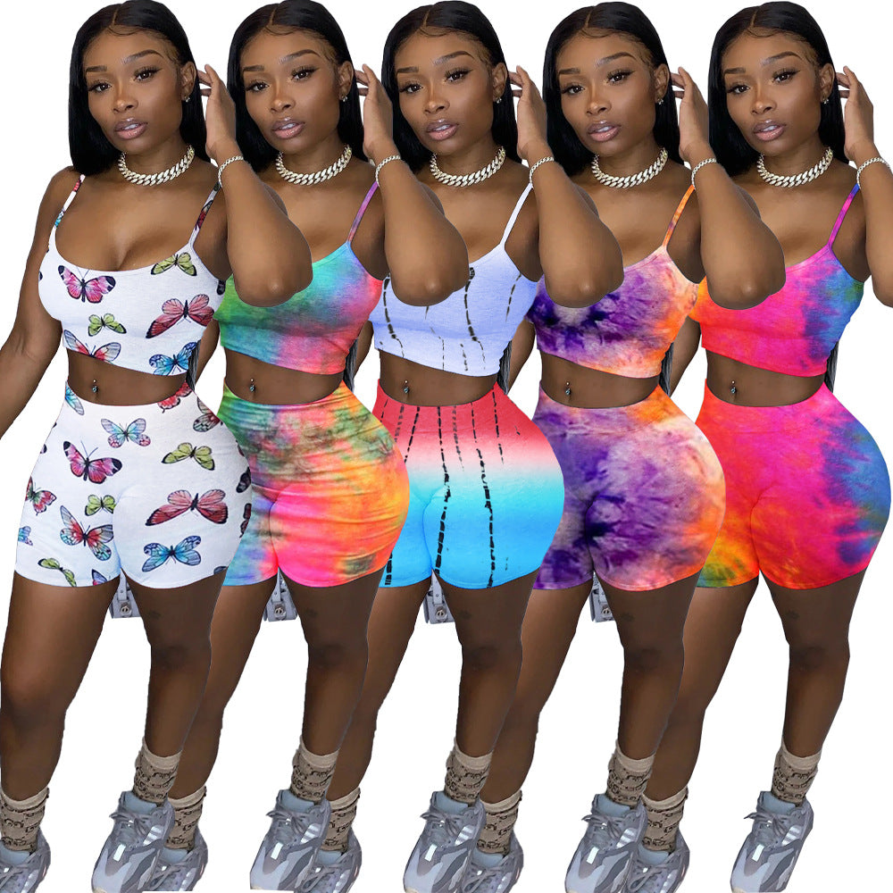 Fashion Print Crop Tank Top & Shorts Sexy Two-Piece Set