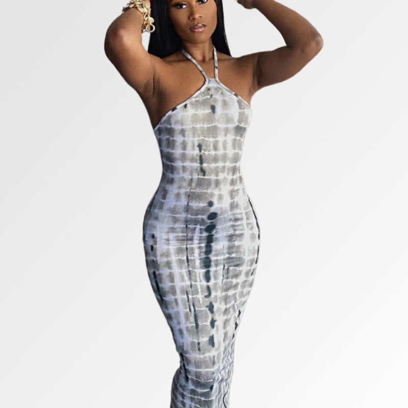 Grey Printed Halter Lace Sexy Dress