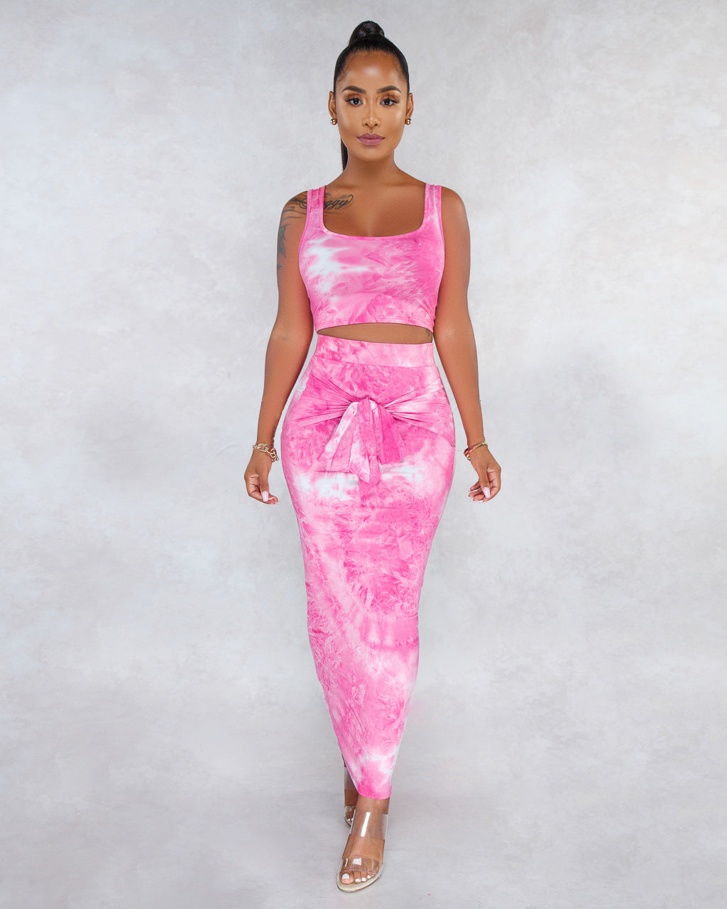 Women's Tie-dye Sexy Shirt and Skirt Set