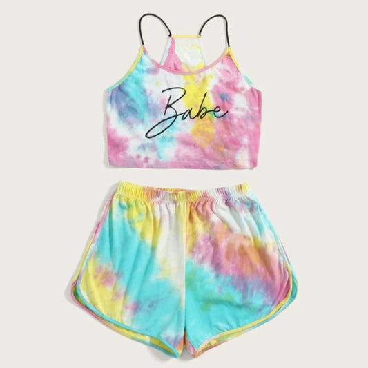 "Babe" Tie-dye Colorful Two Piece Set