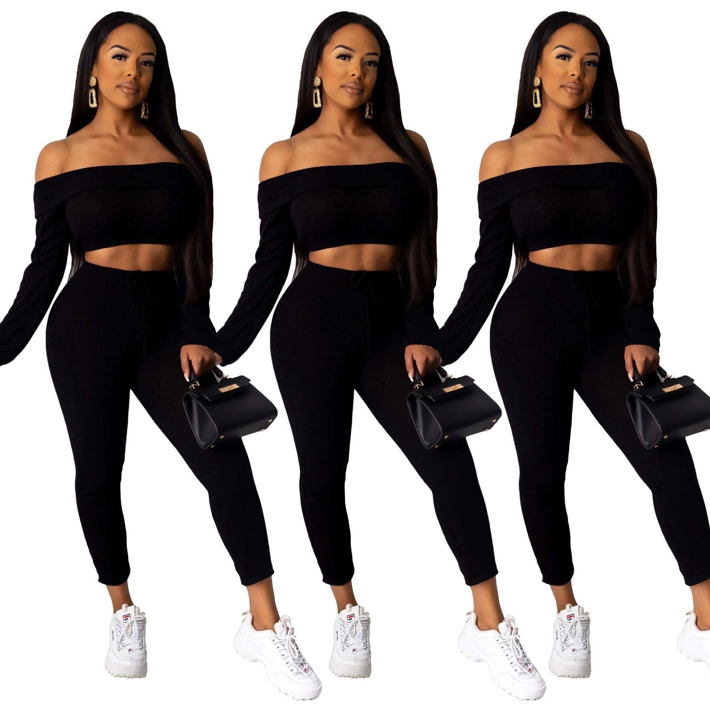 One-piece shoulder fold collar two-piece set