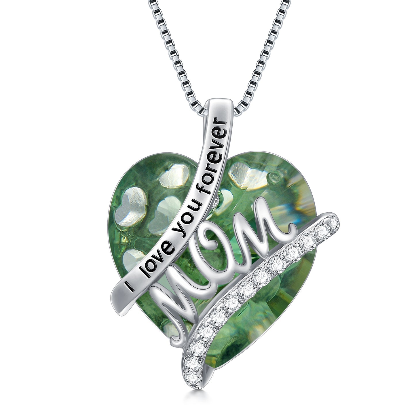 Gifts For Mom Sterling Silver Mom Necklace With Heart Birthstone Crystal Mother's Day Christmas Jewelry Gifts For Mother