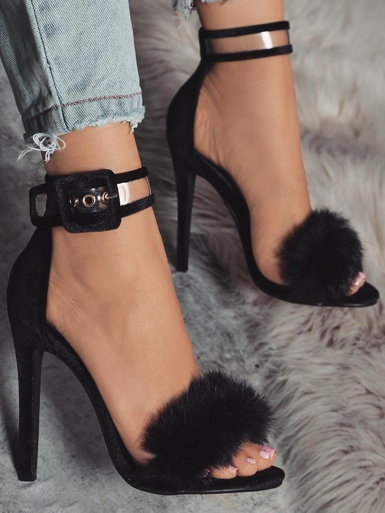 Women's Fur Buckle Stiletto Heels