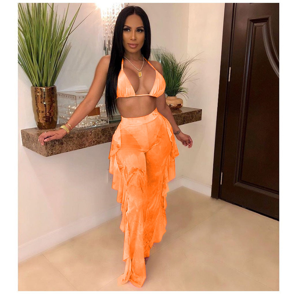 Printed Mesh Pants Two-Piece Set
