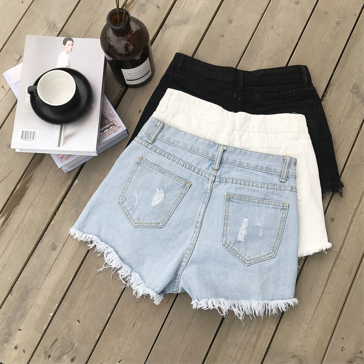 Beaded High Waisted Denim Shorts