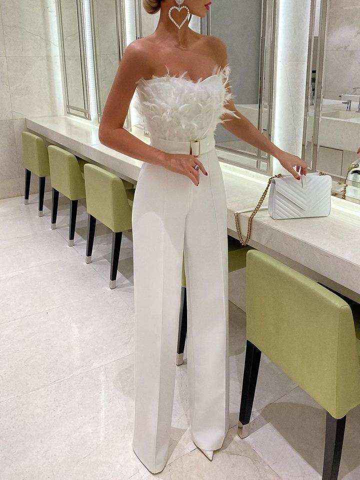 "Classy & Sassy"Feather Tube Top Fashion Jumpsuit