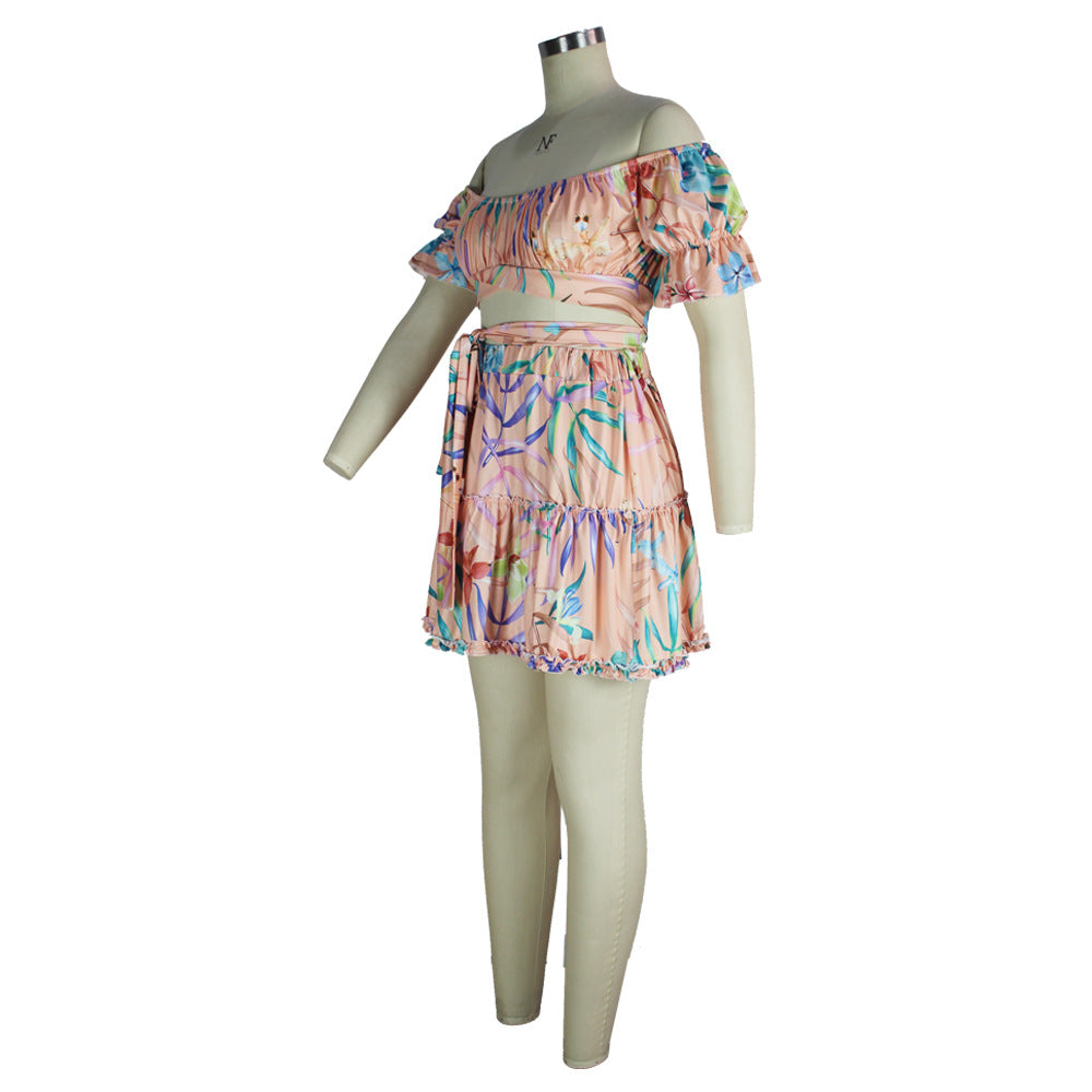 Women's Lace-Up Floral V-Neck Two Piece Set
