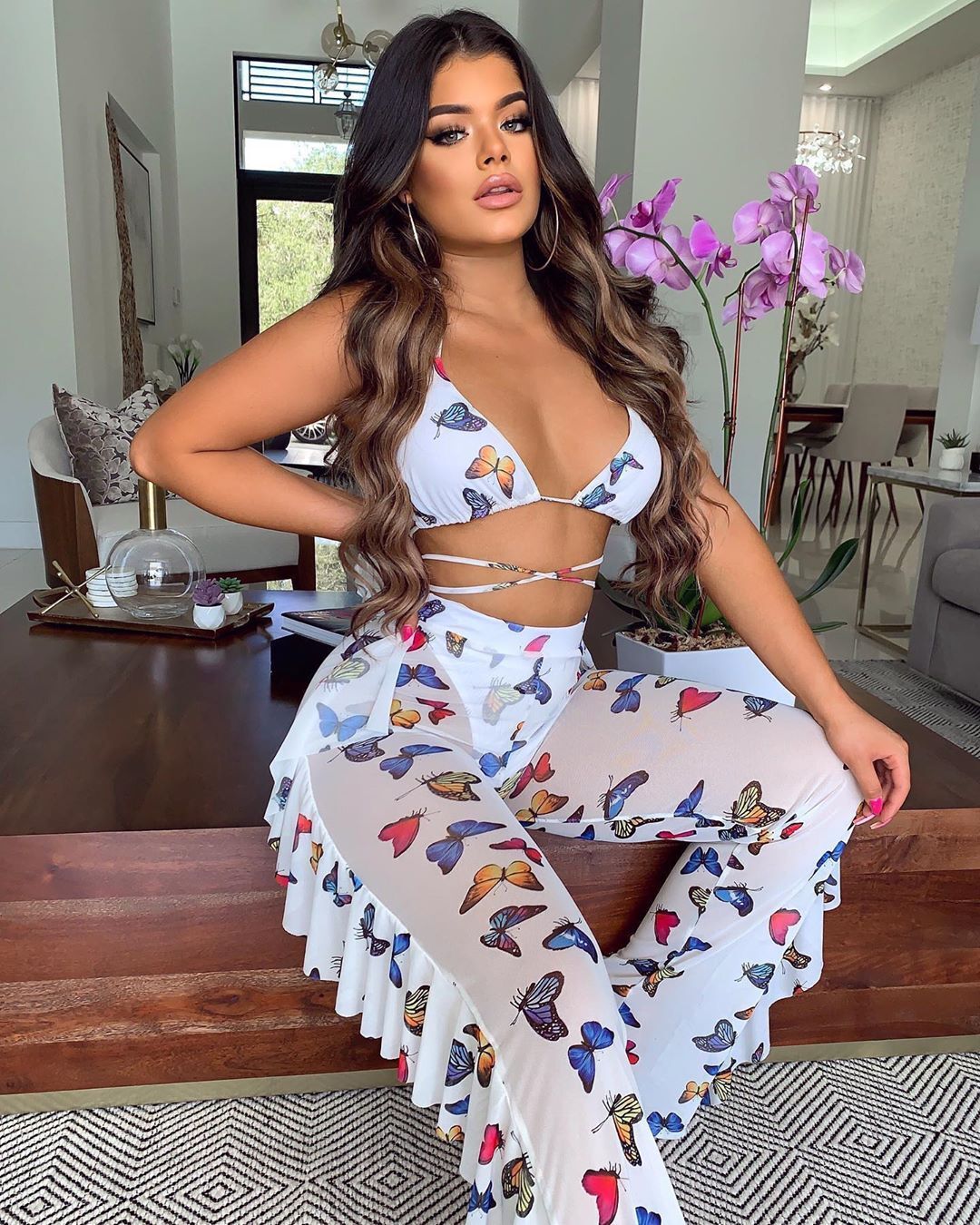 Printed Mesh Pants Two-Piece Set