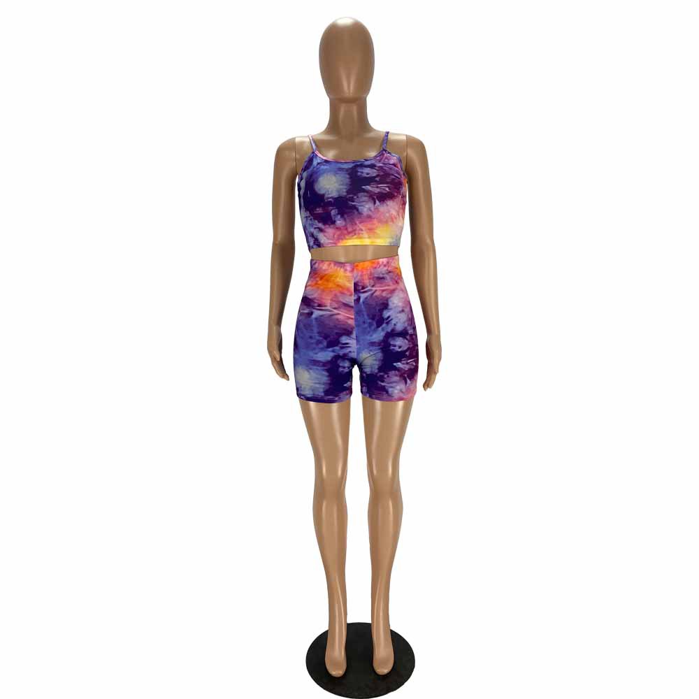 Fashion Print Crop Tank Top & Shorts Sexy Two-Piece Set