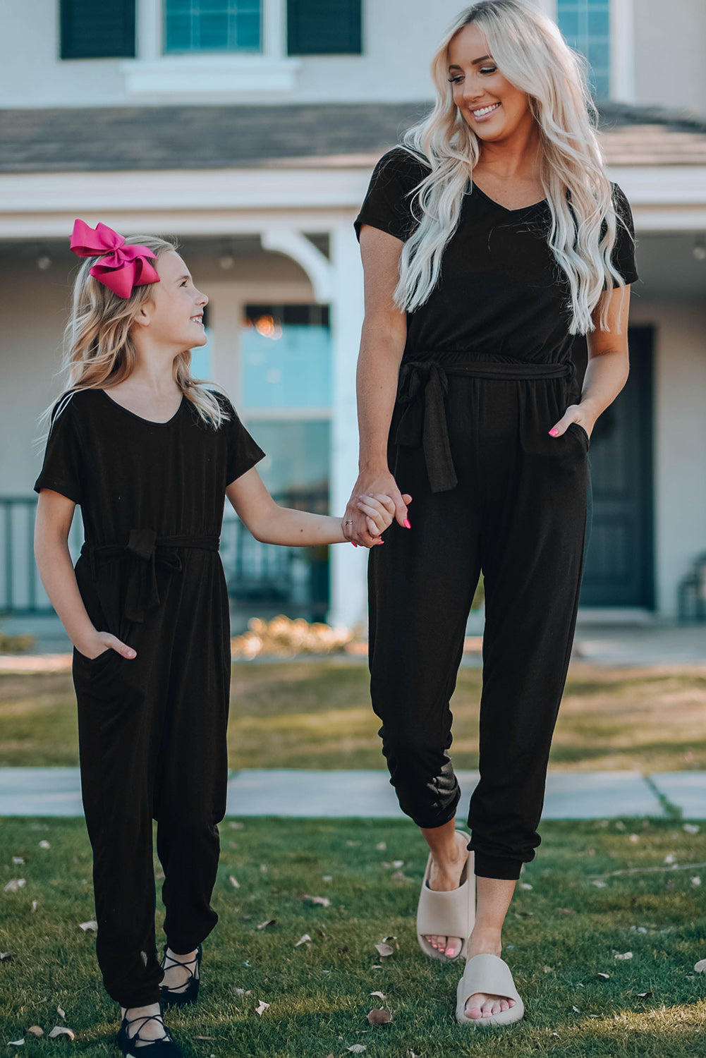 Girls Belted Jogger Jumpsuit with Side Pockets