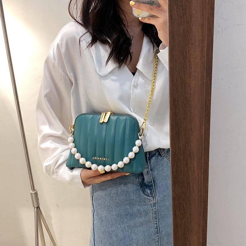 Beaded Chain Vertical Shell Bag