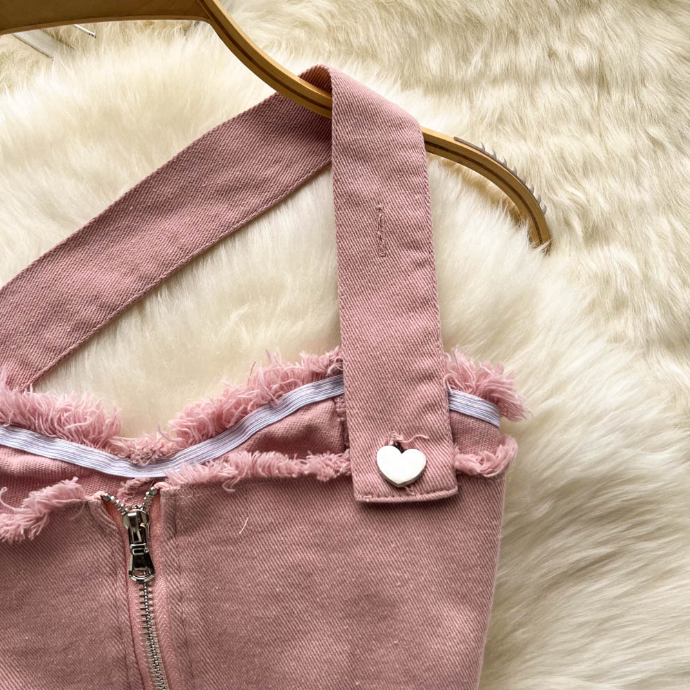 Pink Bandeau Sling Top Irregular Skirt Stylish Two-piece Set