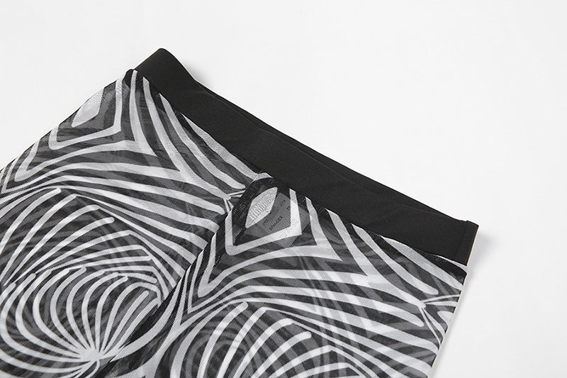 Zebra Pattern Sexy Mesh Printed Bodysuit Jumpsuit Set