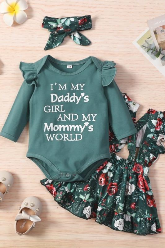 Girls Green Romper Long Sleeve Onesie Set