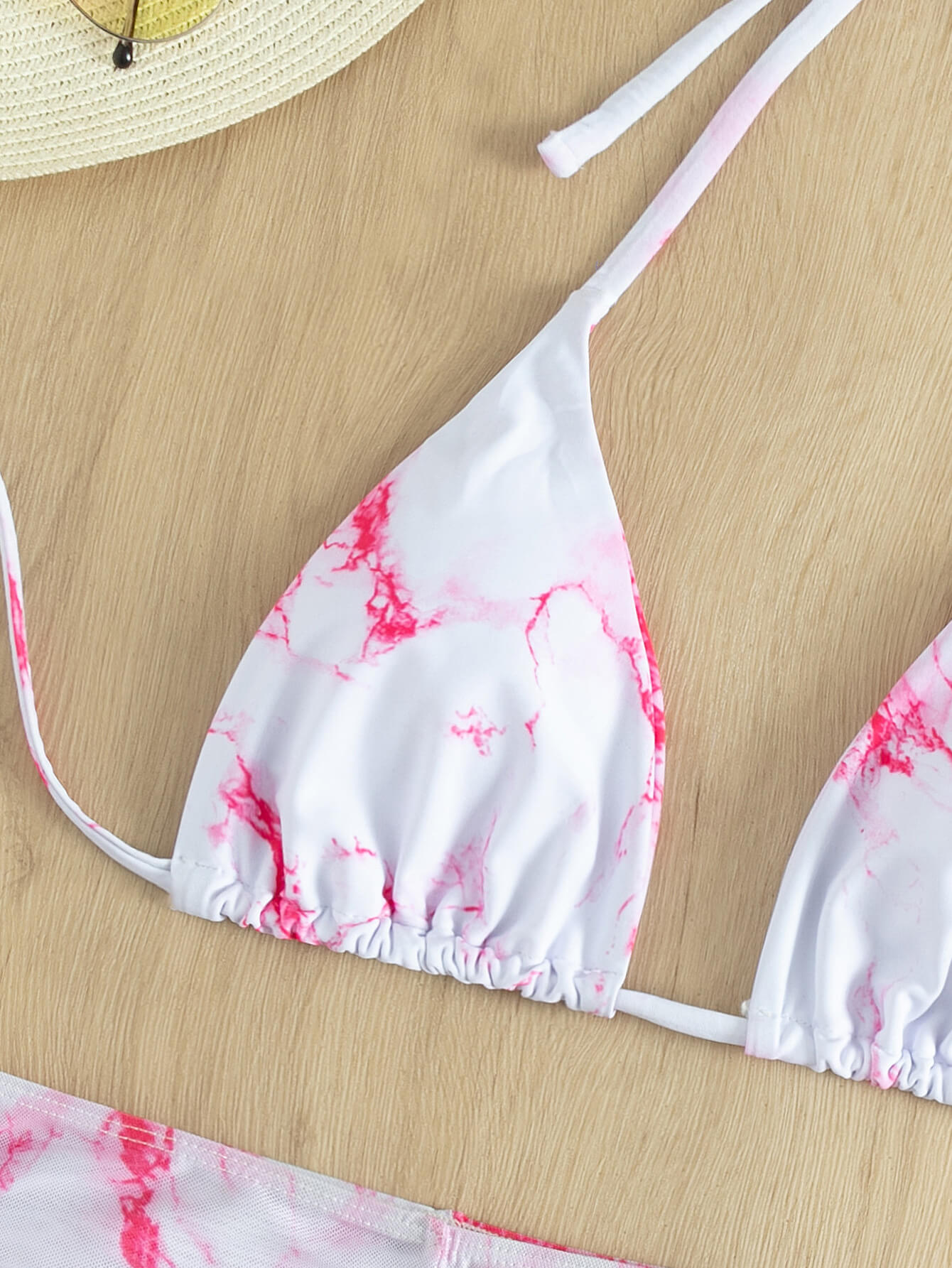 Tie-Dye Halter Neck Ruched Three-Piece Swimsuit