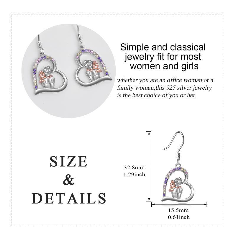 Mother Hold Child Love Heart Dangle Sterling Silver Earrings