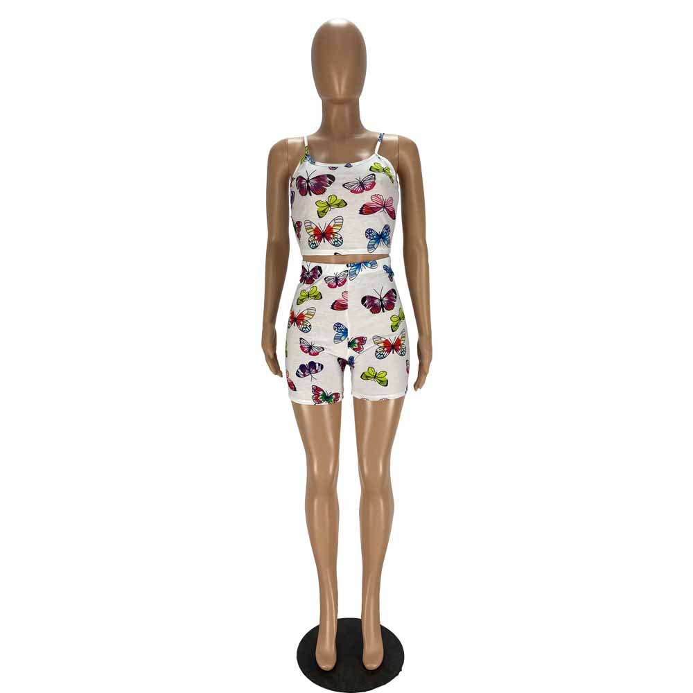 Fashion Print Crop Tank Top & Shorts Sexy Two-Piece Set