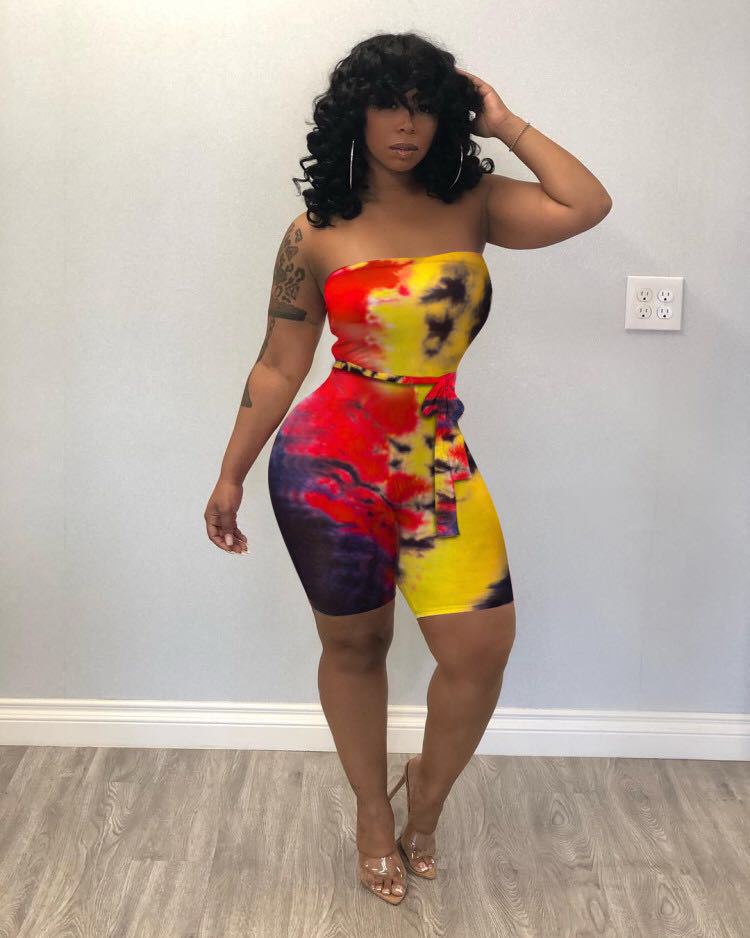 "Tie-dyed chest-wrap jumpsuit"