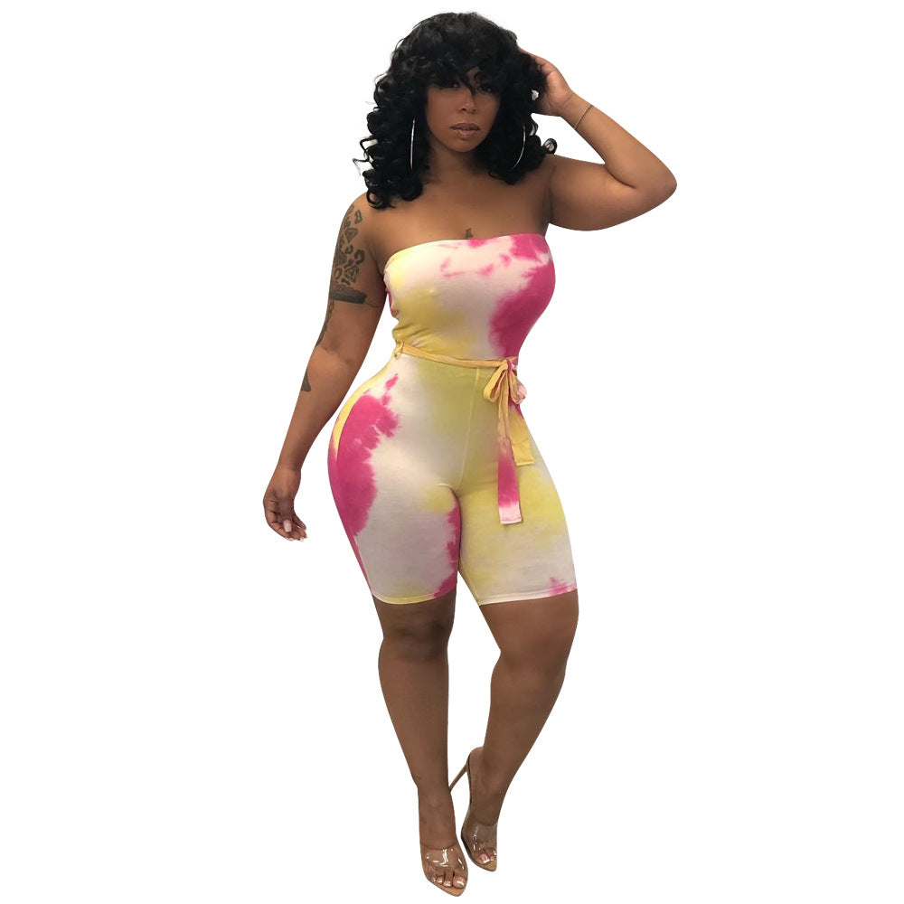"Tie-dyed chest-wrap jumpsuit"