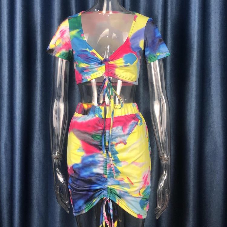 Colorful Tie Dye Printed Sexy Two Piece Skirt Set