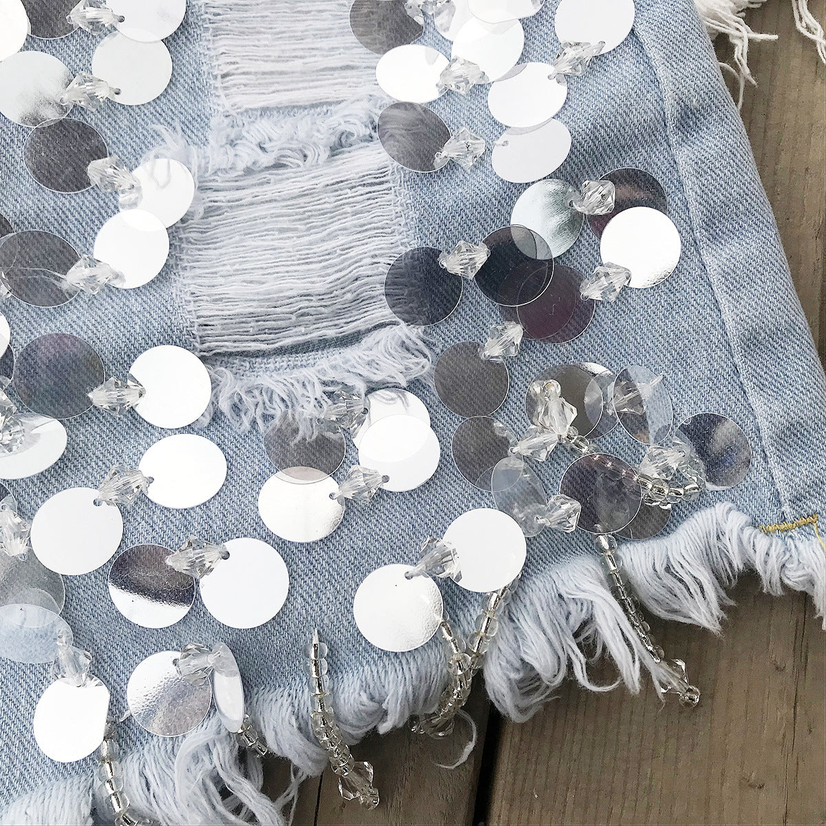 Beaded High Waisted Denim Shorts