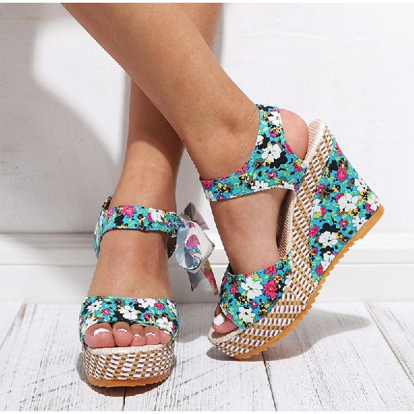 Bohemian Floral Wedge Heel Sandals
