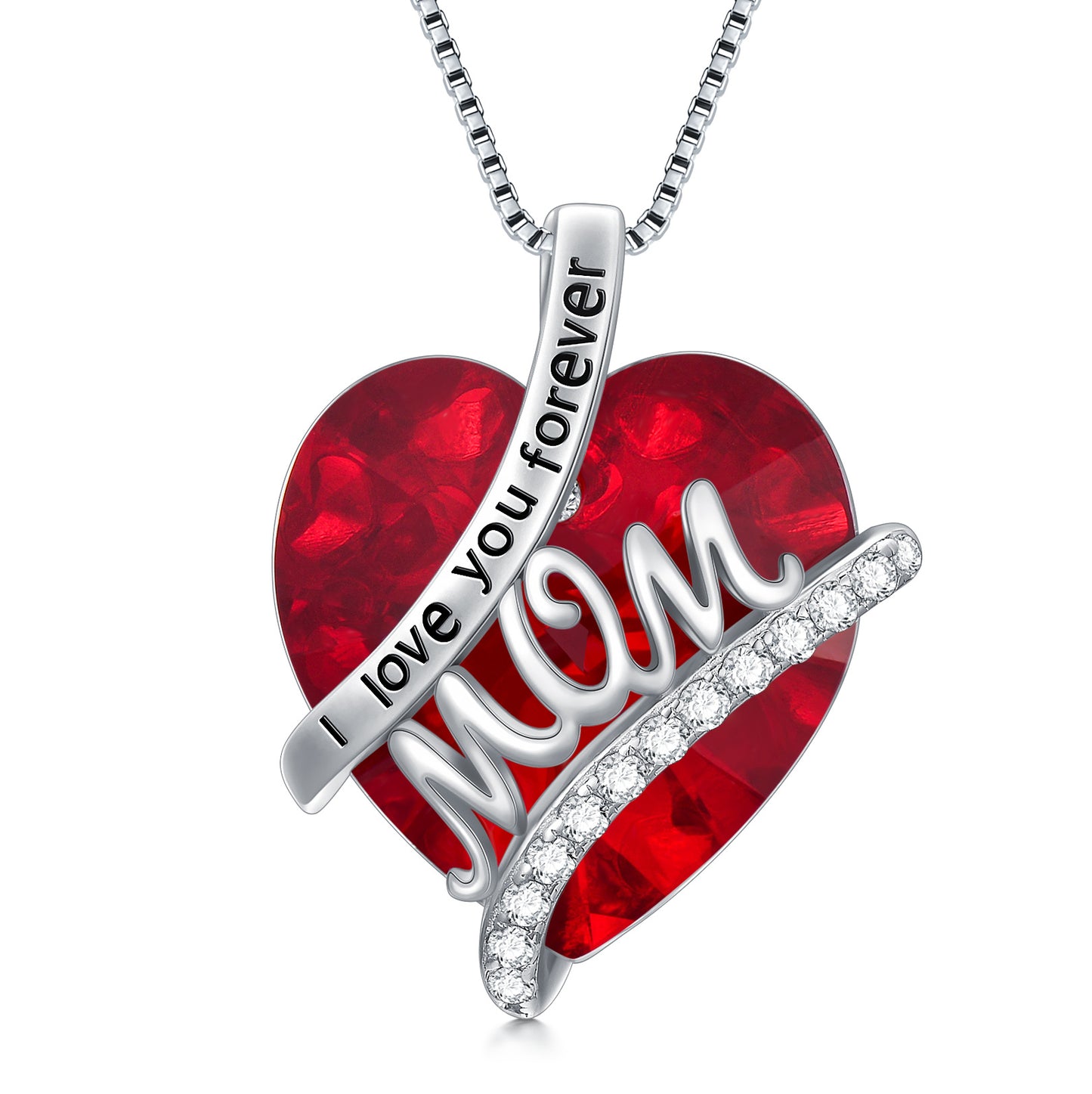 Gifts For Mom Sterling Silver Mom Necklace With Heart Birthstone Crystal Mother's Day Christmas Jewelry Gifts For Mother