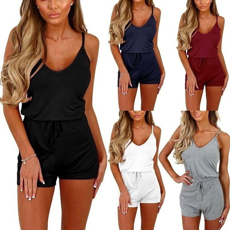 Sleeveless Lace-Up Shorts Women's Romper