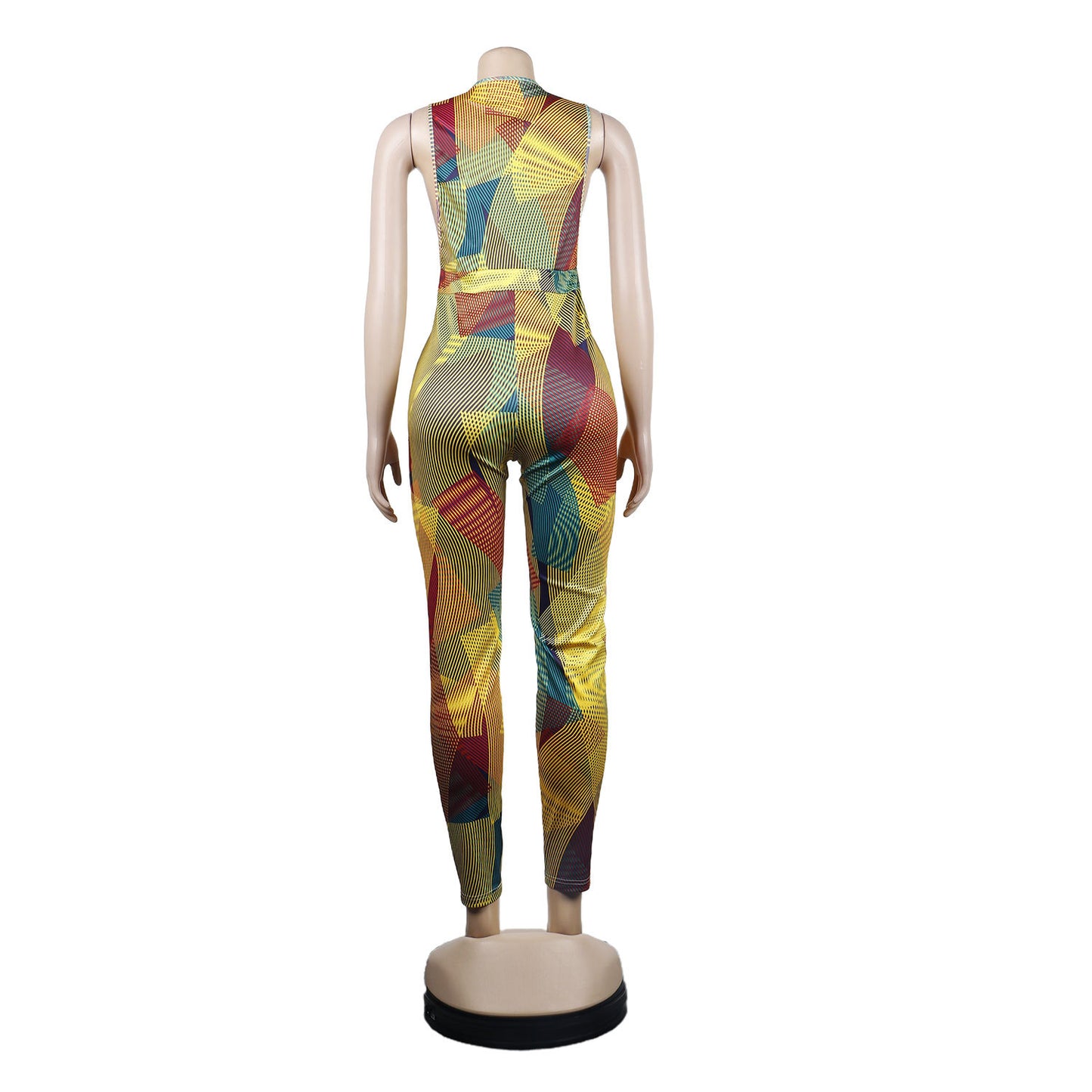 Sexy Deep V Stripe Digital Printing One-piece Jumpsuit