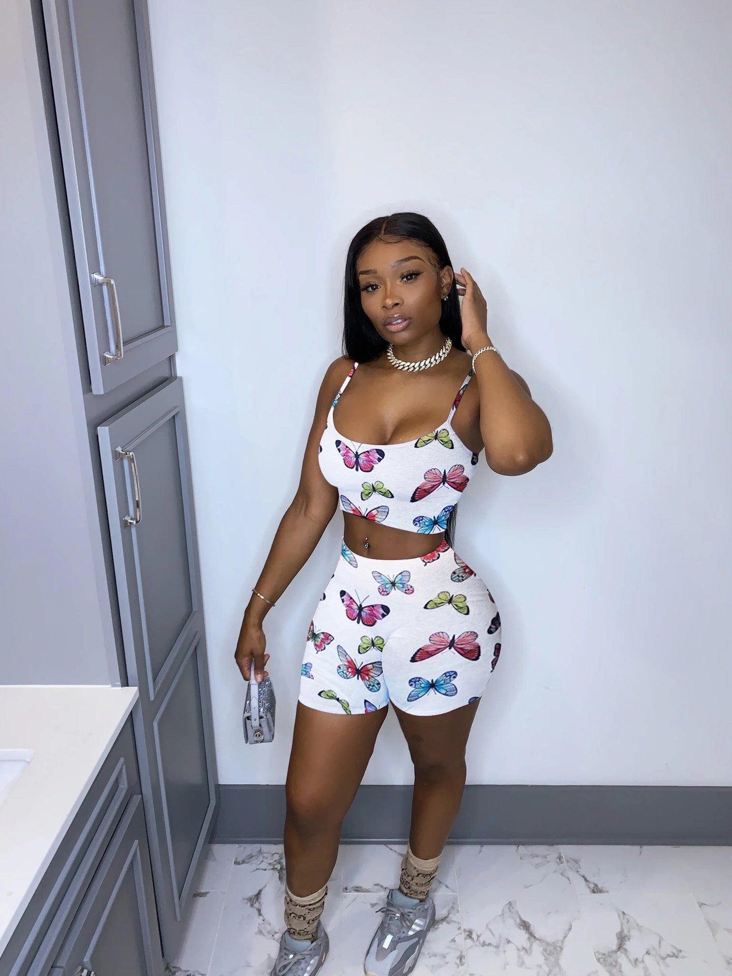 Fashion Print Crop Tank Top & Shorts Sexy Two-Piece Set