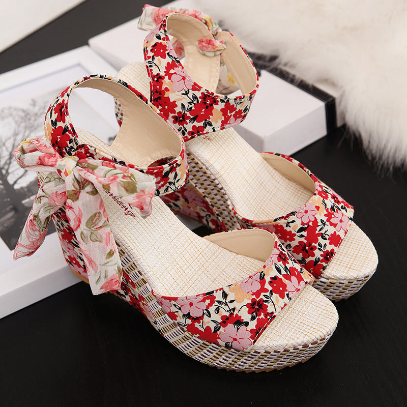 Bohemian Floral Wedge Heel Sandals